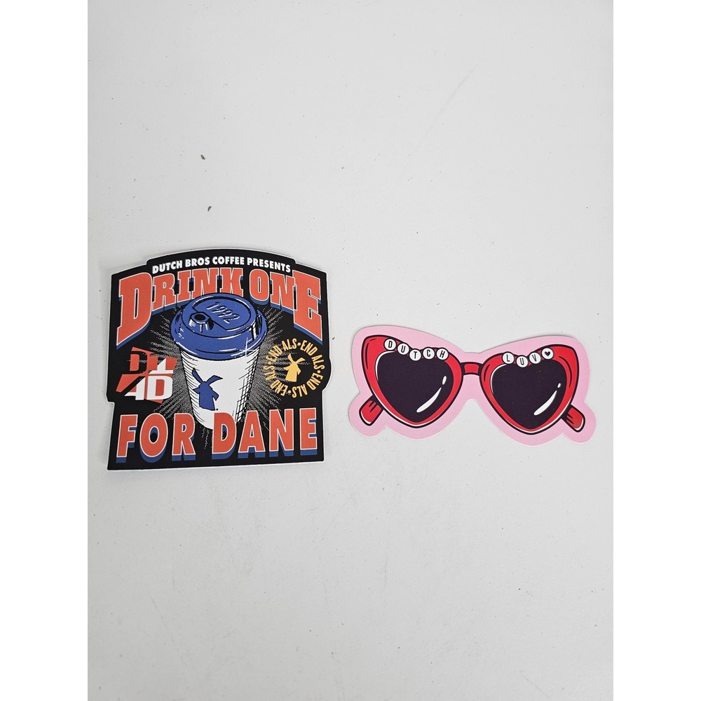 Dutch Bros Sticker Drink One‎ For Dane & Pink Dutch Luv Heart Sunglasses